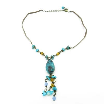 Vintage Halskette Damen Modeschmuck türkisfarben Retro Schmuck Handarbeit - Bild 1 von 4