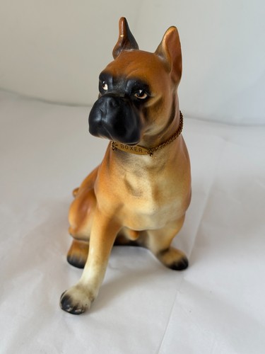 Vintage Ceramic Porcelain Sitting Boxer Figurine 6 in. Tall with Necklace  Japan