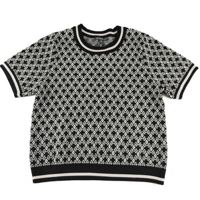 Adrianna Papell Crew Neck Short Sleeve Sweater Women's Medium Black Ornate Link