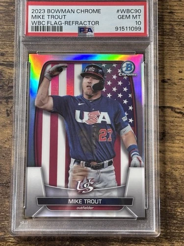 2023 Bowman Chrome WBC Flag Refractor Mike Trout USA /499  PSA 10 Gem Mint