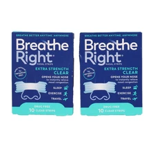 2 PACK Breathe Right Nasal Strips, Extra Strength, Clear Nasal Strips 10ct