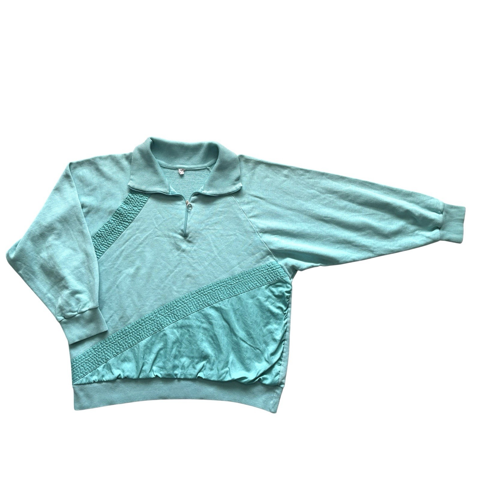Vintage 80s Polo Style Top Aqua Blue Retro Indie New Wave 42" image 2