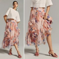 NEW SOLD OUT Anthropologie Maeve 3-D Tulle Pink Skirt NWT L