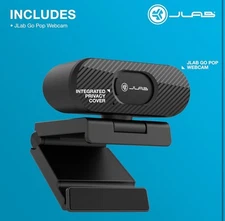 JLab Go Pop USB HD Webcam, Black, 1080p/30 FPS, 2.1 Megapixels, Privacy Shutter
