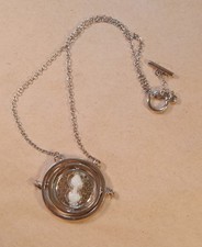 Time Turner Necklace. 18" Chain Total . Harry Potter. Silver. Hourglass