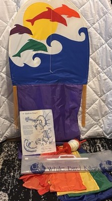 RARE VTG White Bird Dolphin(Rainbow Dragon Style) Kite 23+ feet READ DESCRIPTION