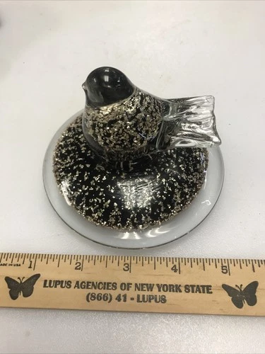 1960s Murano Italy Art Glass Gold Aventurine Bird Paperweight 4-1/4” Diameter