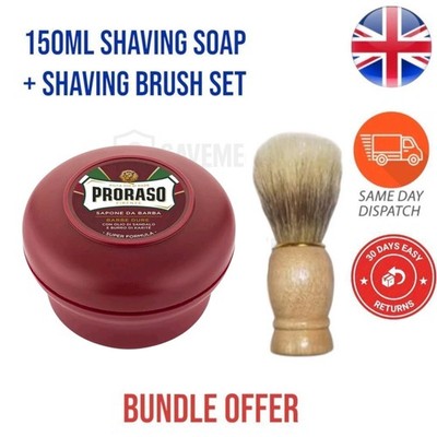 PRORASO Rasierseife ROT grobes Sandelholz und Shea 150ml mit Premium Pinsel 