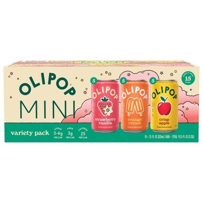 OLIPOP Mini Soda Variety Pack, 7.5 fl oz, 15-count