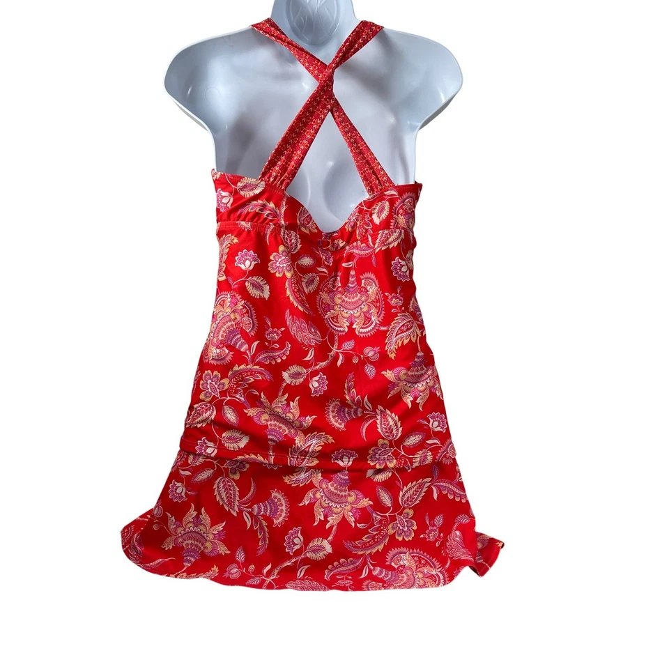 Maiô Alex Marie Red Paisley Halter Tankini parte superior inferior babado em camadas tamanho 12 - Imagem 2 de 4