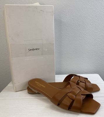 Saint Laurent Tribute Mules Women's Size US10 EU40 Ambra Smooth Leather Slides