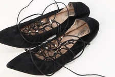 VALENTINO GARAVANI Black Suede Lace Up Pointed Toe Flats Size 41