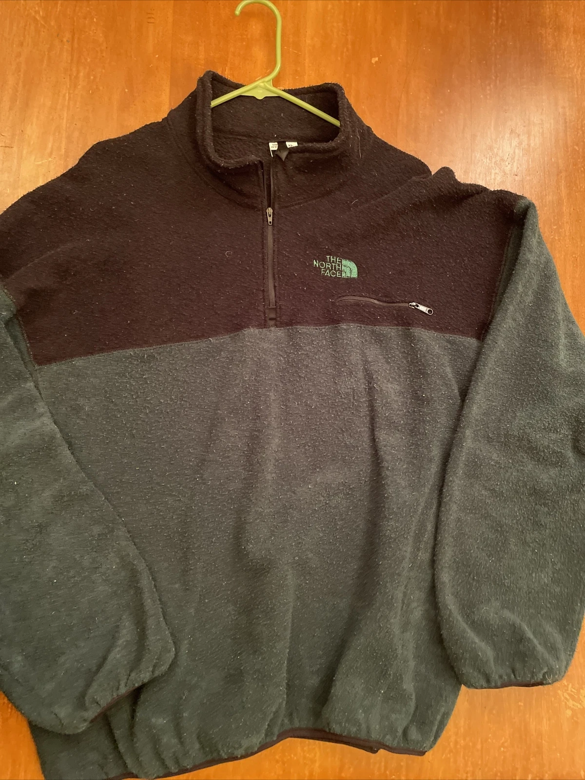 Vtg The NORTH FACE Made In USA Black Green Fleece Anorak Pullover Jacket Mens XL