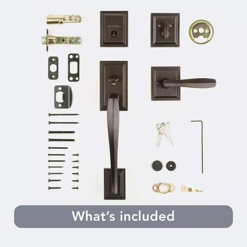 Baldwin Torrey Pines Venetian Bronze Front Door Handleset w Deadbolt & Lever - Picture 2 of 2