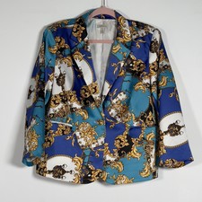 Madison Satin Blazer Jacket Women’s Sz Xl Baroque Print 3/4 Sleeves One Button