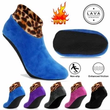 Unisex Warm Non Slip Grip Socks Leopard Pattern Cuffs Thermal Slipper Bed Socks