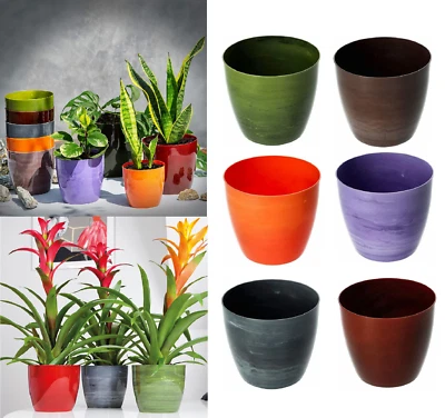 Flower Pots 6 Colours 4 sizes Marble Plastic Plant Pots Planter Deco Round Deco