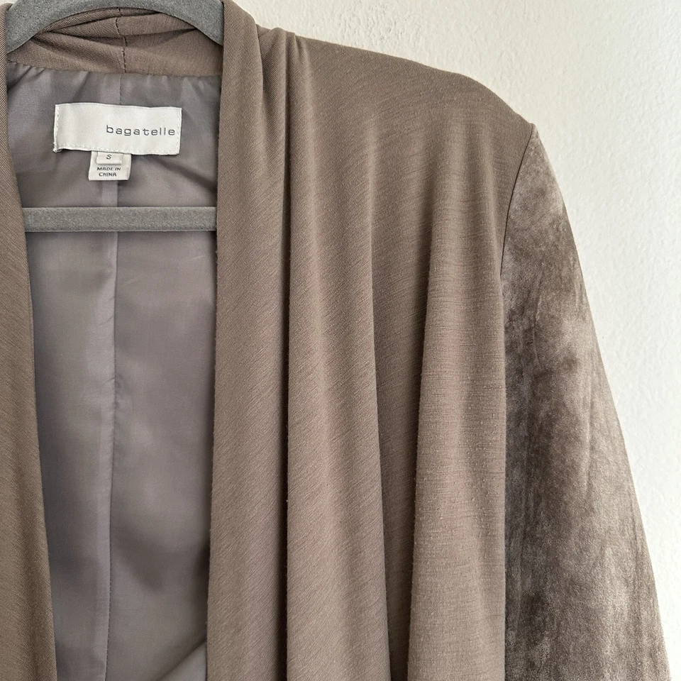 Chaqueta Bagatelle Mujer S Beige Cuero Gamuza Frente Abierto Manga Larga Moto Foto 4 de 4