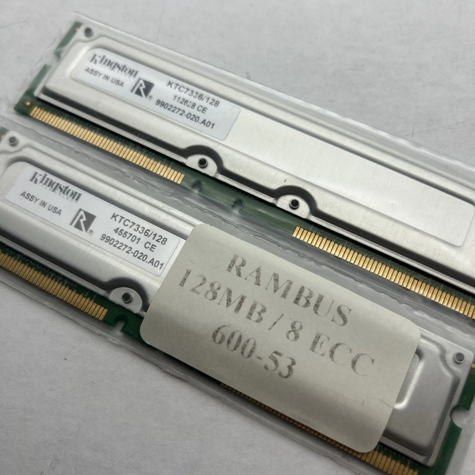 256MB 2x128mb 600-53 184 pin RDram Memory Rambus ECC Samsung Kingston PC600 - Image 3 of 4