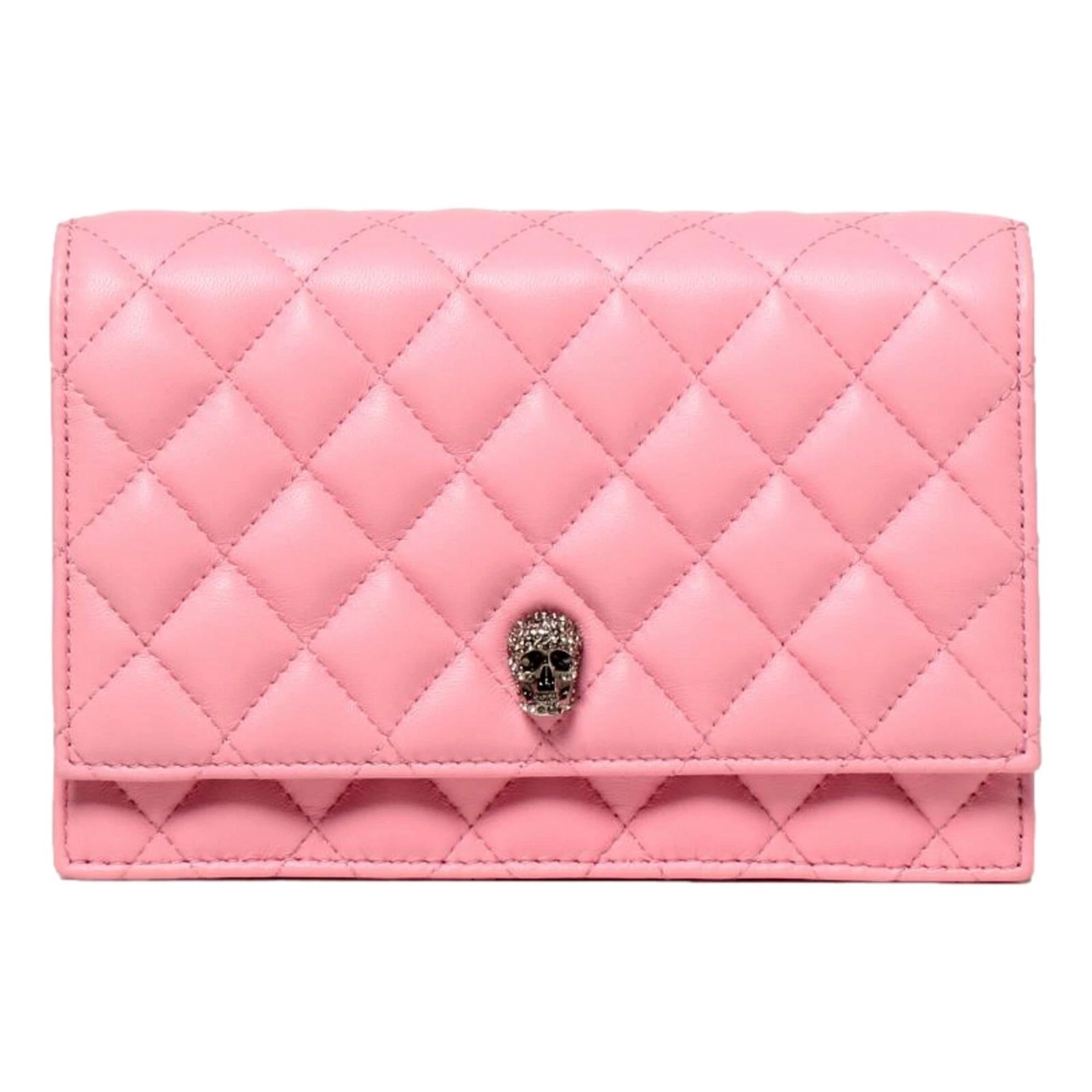 Alexander McQueen — Alexander Mcqueen Pink Quilted Leather Skull Shoulder Bag Chain NEW