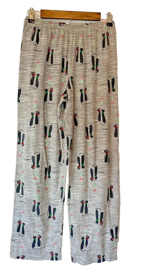 Hue Black Cat PJ Pants Women’s M Knit Cotton Blend Sleepwear Christmas Retro - Image 3 of 4