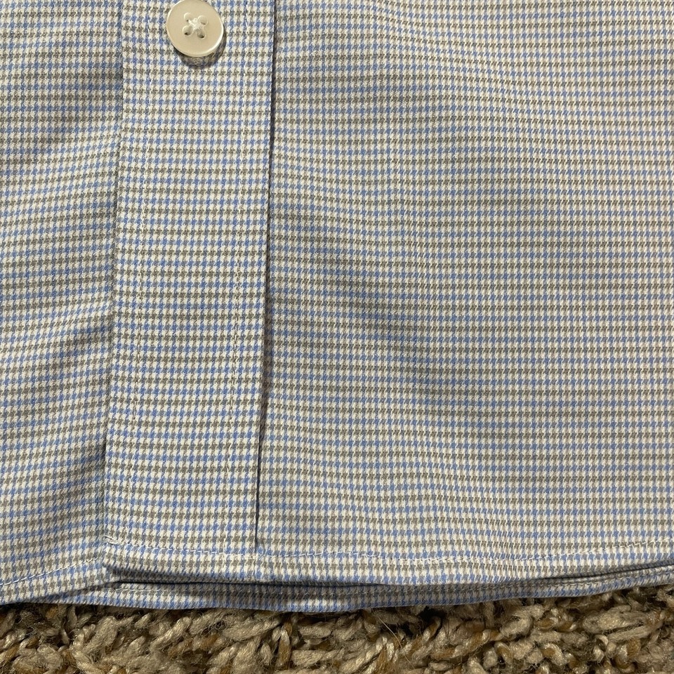 Twillory Shirt Size 16 Blue Houndstooth Long Sleeve Performance