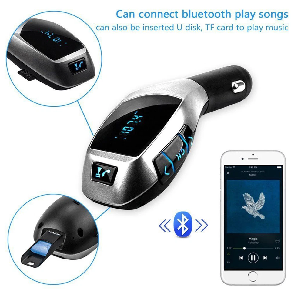 Bluetooth FM Transmitter USB charger MP3 Player for iPhone 7 8 X Plus Samsung S8 - Image 3 of 4