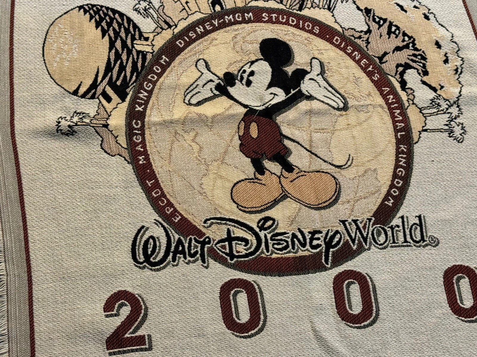 Vintage Disney World Mickey Mouse Tapestry Throw Blanket 2000 Epcot MGM Studios