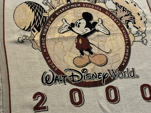 Vintage Disney World Mickey Mouse Tapestry Throw Blanket 2000 Epcot MGM Studios