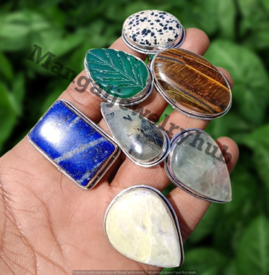 Sale Prehnite & Mix Gemstone 5PCS Rings 925 Silver Plated Wholesale Jewelry Lot