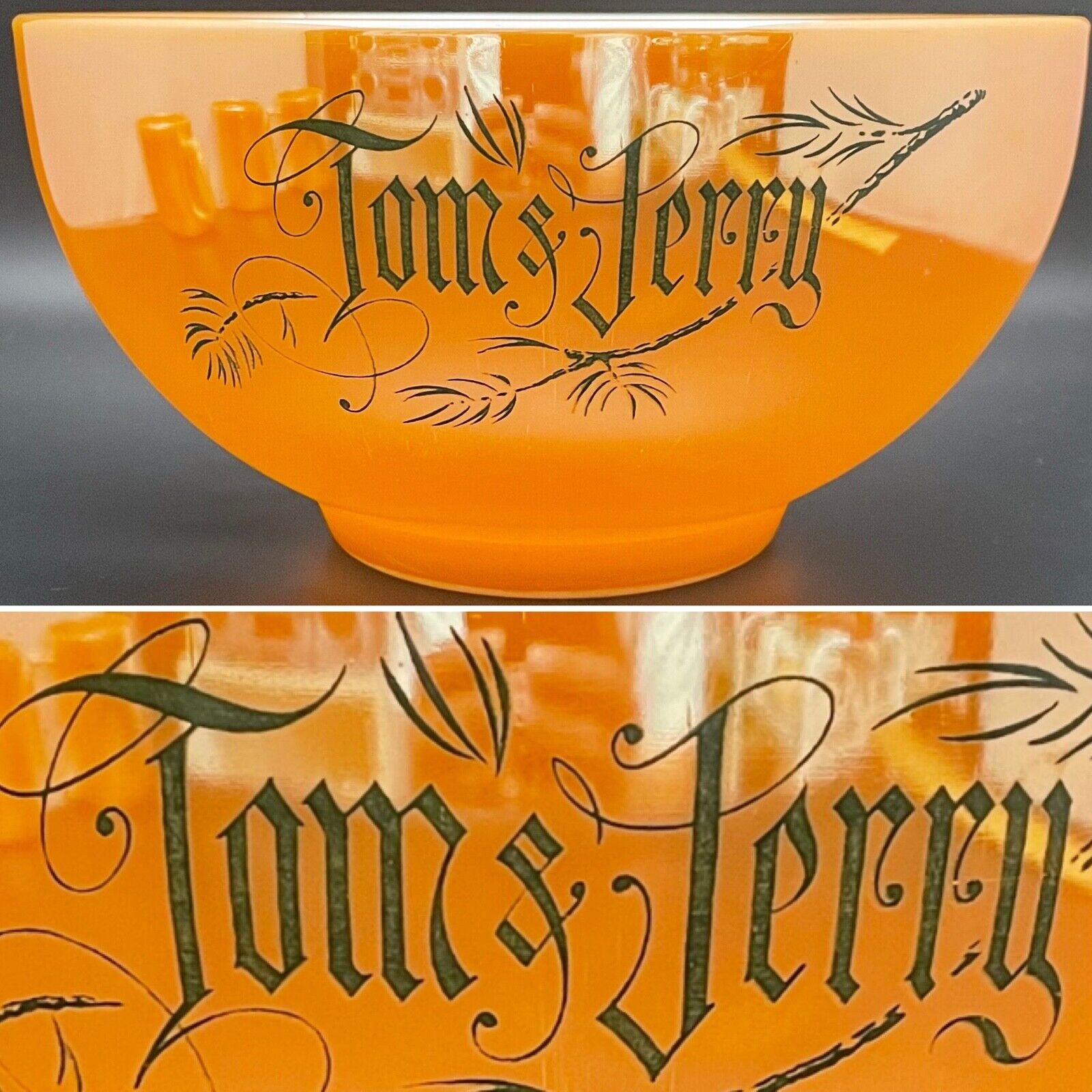 Fire King Tom & Jerry Peach Luster Punch Bowl 10
