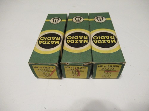 Three Mazda Radio 2G21 Vacuum Tubes w/original boxes, new old stock French