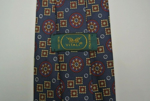 Blue Burgundy Yellow Foulard Silk VITALI Tie Italy - Picture 7 of 8