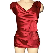 VTG Y2K Office Siren Moda International Victorias Secret Red Satin Bow Blouse XS