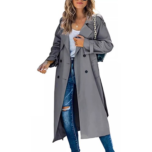Women Trench Coat Sunscreen Jacket Elegant Double-breasted Women's for Work - Picture 11 of 14