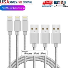 3Pack 6ft Nylon USB Charging Cord Cable for iPhone 12 11 Pro Max XS XR 8 7 ipad 