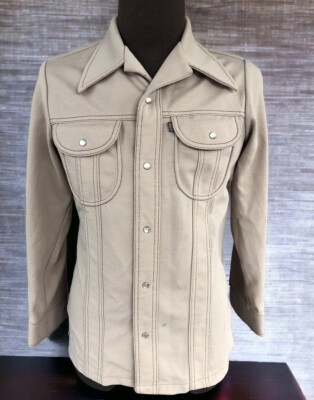 Levis Vintage 70's Panatela Tops Brown Tab Pearl Snap Mens M Beige