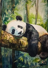 PRINT ACEO Art Card Cute Sleeping Panda Forest Limited Edition