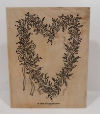 1998 Large Stampin-Up Rubber Stamp, Floral Heart Shape Wreath