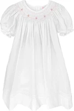 Petit Ami White Smocked Dress w/Pink Rosettes & Hearts NWT Newborn -24 months