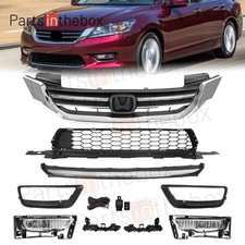 For 2013-2015 Honda Accord Front Bumper Grille Set W Fog Light Grill Chrome