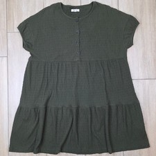 Madewell Tiered Mini Dress Women's M Olive Green Textured Gauze Babydoll