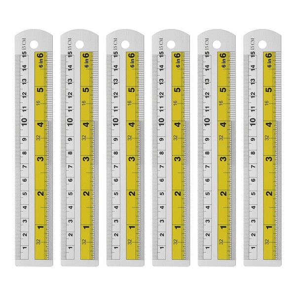 6 StüCk Gerade Lineale 15Cm Metrisch Sae Aluminium Lineale Mit Loch Gelb-image