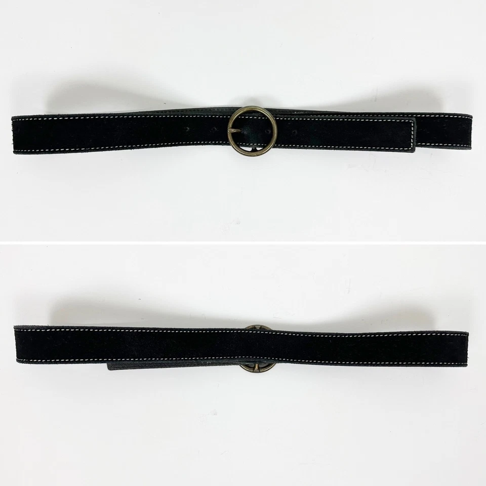 Cinturón de gamuza GAP vintage años 90 pequeño cuero negro hebilla redonda minimalista Foto 2 de 4