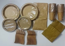 251 Pc Gold Plastic Party Tableware Set for 50,  Disposable Plates/Cups/Forks