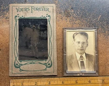 Lot 2 vtg photo Tin Type  SHELL Oil Plastic Petroleum Frame advertising PROMO