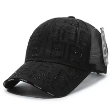 New Luxury Fashion Rhinestones Decoration Baseball Cap color BLACK