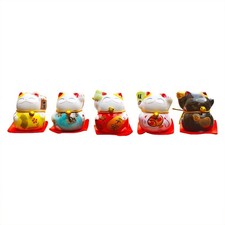 5 PCS Mini Maneki Neko Japanese Ceramic Lucky Cat Figurines for Car Table