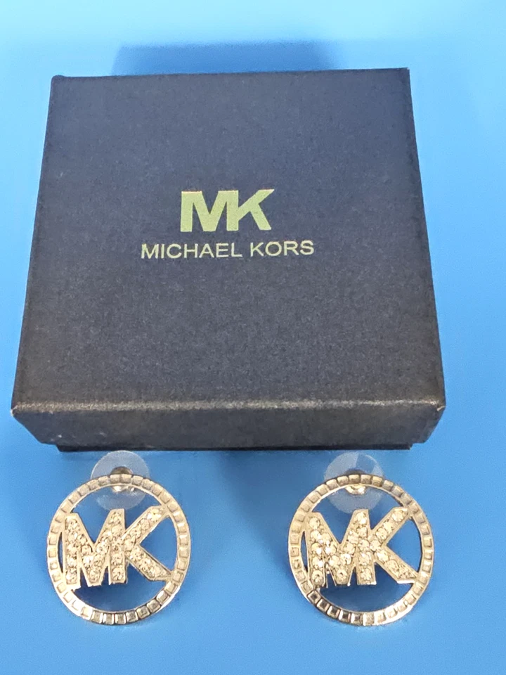 Michael Kors Large Logo Silver Tone Metal Stud Earrings w/Box - Image 2 of 4