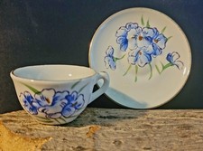 Vintage Mini Demitasse Teacup And Saucer Larkspur Hand Painterd Japan